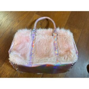 Dolls Kill Sugar Thrillz Pink Holographic Faux Fur Weekender Bag